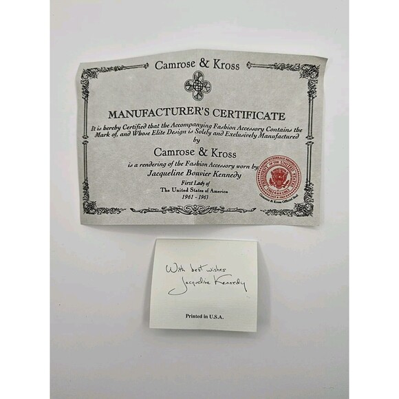 Camrose & Kross Jacqueline Kennedy Pin Brooch Faux Emerald, Pearl & Crystals - Picture 2 of 12